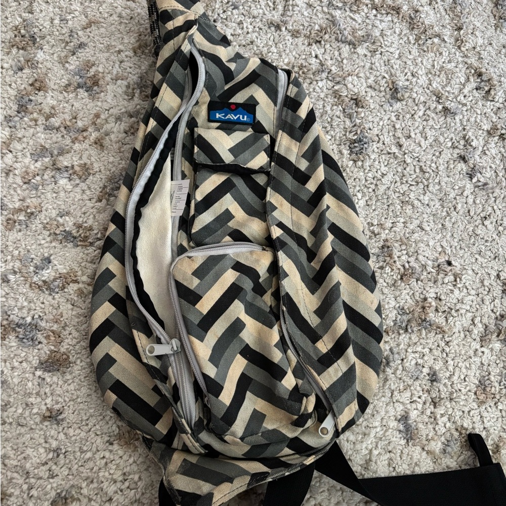 Kavu Black and Cream Geometric Backpack